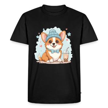 Bubble Tea Corgi Chien Bonnet Propriétaire de Chien Drôle - T-shirt Premium bio Homme - noir - Devant - Nico (187cm)