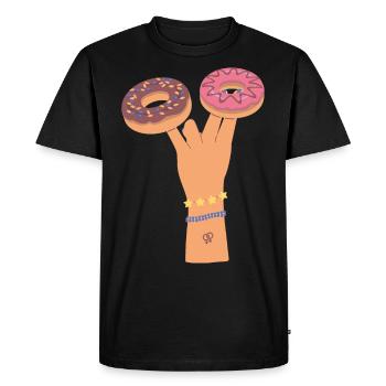 Deux dans le rose un dans les beignets aux doigts puants - T-shirt Premium bio Homme - noir - Devant - Nico (187cm)