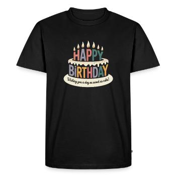 Happy Birthday - Cool Vintage Cartoon Logo - Men's Premium Organic T-Shirt - black - Front - Nico (187cm)