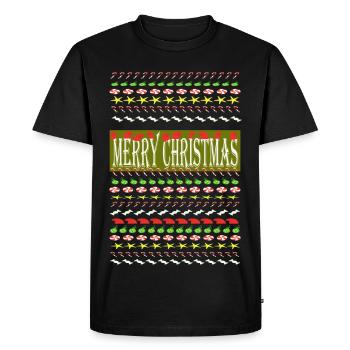 Festive Christmas Pattern with Santa Hats - Men's Premium Organic T-Shirt - black - Front - Nico (187cm)