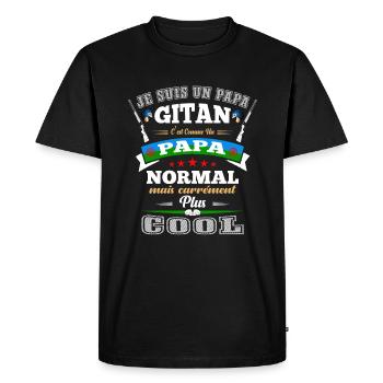 Papa Gitan, Cadeau Père Manouche - T-shirt Premium bio Homme - noir - Devant - Nico (187cm)