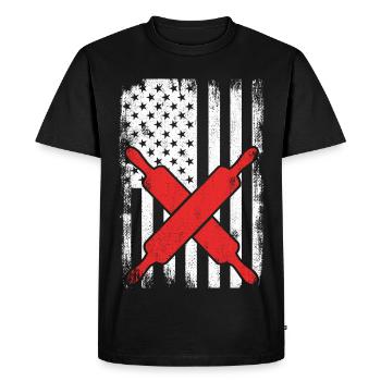 Boulanger drapeau américain - T-shirt Premium bio Homme - noir - Devant - Nico (187cm)