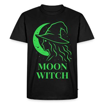 Halloween lune sorcière silhouette croissant de lune en vert - T-shirt Premium bio Homme - noir - Devant - Nico (187cm)