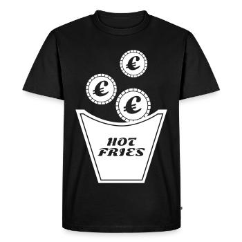 T-shirt design boîte de frites avec pièces en euros - T-shirt Premium bio Homme - noir - Devant - Nico (187cm)