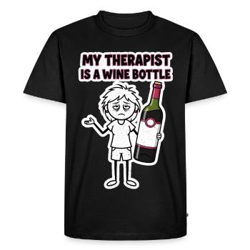 Mon thérapeute est une bouteille de vin - T-shirt Premium bio Homme - noir - Devant - Nico (187cm)