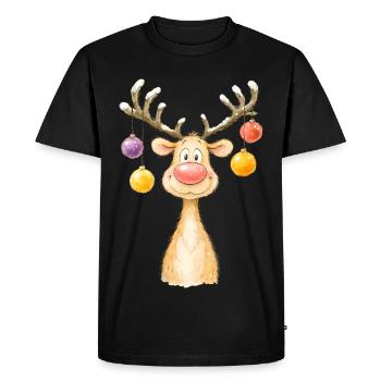 Cute Christmas Reindeer Watercolor Design - Men's Premium Organic T-Shirt - black - Front - Nico (187cm)