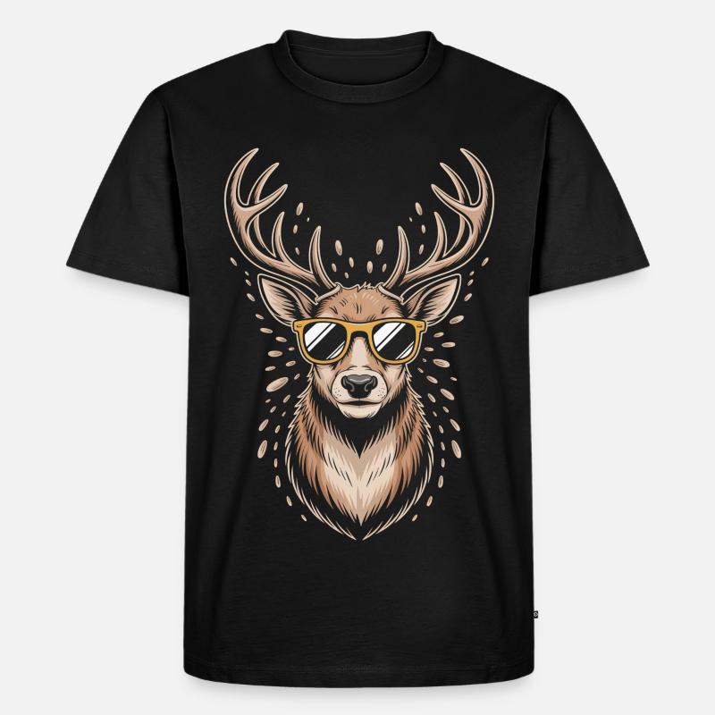Hirsch mit Geweih und Sonnenbrille - Männer Premium Bio T-Shirt - Schwarz