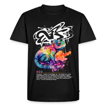 Caméléon coloré avec fond de graffiti - T-shirt Premium bio Homme - noir - Devant - Nico (187cm)