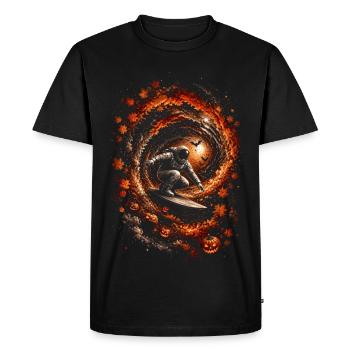 Astronaute surfeur - spirale d'automne - Halloween - T-shirt Premium bio Homme - noir - Devant - Nico (187cm)