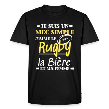j'aime le Rugby la biere Cadeau Homme - T-shirt Premium bio Homme - noir - Devant - Nico (187cm)