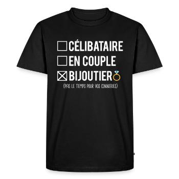 Célibataire en couple bijoutier métier humour - T-shirt Premium bio Homme - noir - Devant - Nico (187cm)