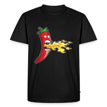 Piment, respirer, feu, rigolote, nourriture chaude, sauce - T-shirt Premium bio Homme - noir - Devant - Nico (187cm)