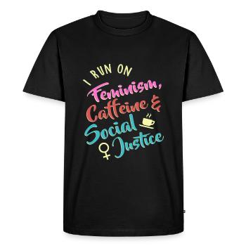 Je cours sur le féminisme, la caféine et la justice sociale - T-shirt Premium bio Homme - noir - Devant - Nico (187cm)