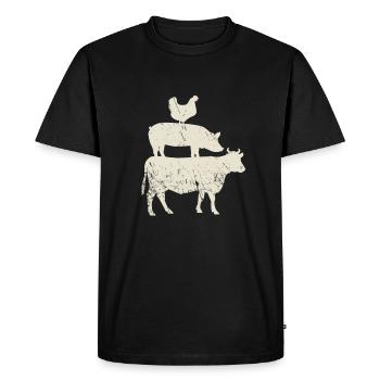 Animaux de la ferme empilés. Amant de viande de coq cochon vache - T-shirt Premium bio Homme - noir - Devant - Nico (187cm)