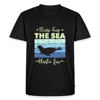 Seal Please Keep The Sea Plastic Free - Retro - T-shirt Premium bio Homme - noir - Devant - Nico (187cm)