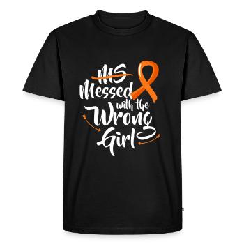 Mme Messed With The Wrong Girl Wear Orange - T-shirt Premium bio Homme - noir - Devant - Nico (187cm)