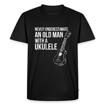 Unterschätze niemals den alten Mann mit Ukulelenmusiker - Männer Premium Bio T-Shirt - Schwarz - Vorne - Nico (187cm)