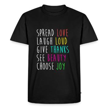 Répandre la liste d'inspiration positive Love Laugh Joy - T-shirt Premium bio Homme - noir - Devant - Nico (187cm)