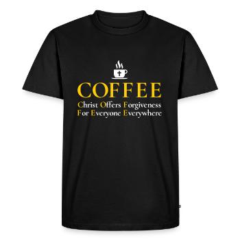 Christian Coffee : Jesus Christ Offers Forgiveness - Men's Premium Organic T-Shirt - black - Front - Nico (187cm)