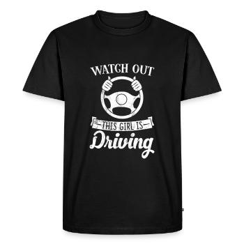 Attention, cette fille conduit drôle pour nouveau - T-shirt Premium bio Homme - noir - Devant - Nico (187cm)