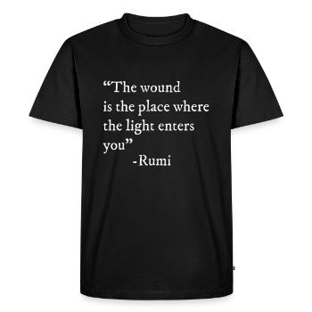 La lumière entre dans l'impression de citation de Rumi - T-shirt Premium bio Homme - noir - Devant - Nico (187cm)