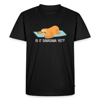 Est-ce encore Savasana? Paresse endormie dans la pose de yoga - T-shirt Premium bio Homme - noir - Devant - Nico (187cm)