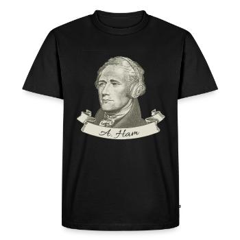 Hamilton Listening To Music Print - Funny - Men's Premium Organic T-Shirt - black - Front - Nico (187cm)