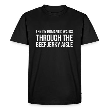 Funny I Enjoy Romantic Walks Beef Jerky Aisle - Men's Premium Organic T-Shirt - black - Front - Nico (187cm)