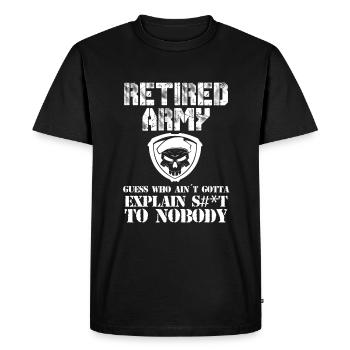 L'armée à la retraite devine qui ne doit pas expliquer la merde - T-shirt Premium bio Homme - noir - Devant - Nico (187cm)