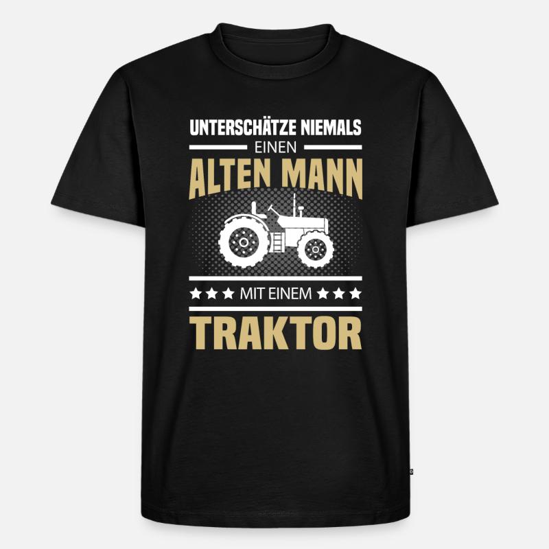 Alter Mann Traktor - Männer Premium Bio T-Shirt - Schwarz