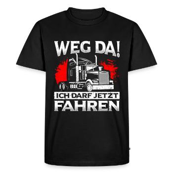 LKW Führerschein Weg Da! Ich darf jetzt Fahren LKW - Männer Premium Bio T-Shirt - Schwarz - Vorne - Nico (187cm)