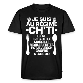 Humour Ch'Ti Régime Nord Nordiste - T-shirt Premium bio Homme - noir - Devant - Nico (187cm)