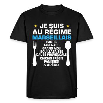 Humour Marseillais Régime & Apéro Marseille Cadeau - T-shirt Premium bio Homme - noir - Devant - Nico (187cm)