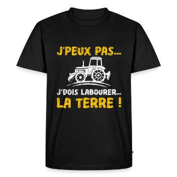 J'peux pas, j'dois labourer... la terre ! - T-shirt Premium bio Homme - noir - Devant - Nico (187cm)