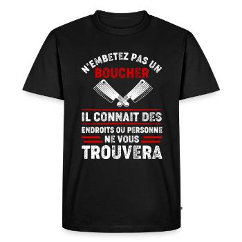 Boucher Métier de la Bouche Citation - T-shirt Premium bio Homme - noir - Devant - Nico (187cm)