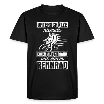 Unterschätze Alter Mann Mit Rennrad Fahrradfahrer - Männer Premium Bio T-Shirt - Schwarz - Vorne - Nico (187cm)