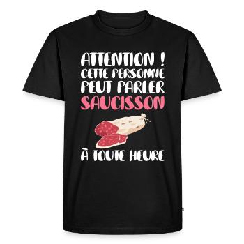 Personne Parler Saucisson Toute Heure | Apéro - T-shirt Premium bio Homme - noir - Devant - Nico (187cm)