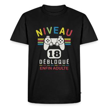 Anniversaire 18 ans Garçon Gamer Fille Gameuse - T-shirt Premium bio Homme - noir - Devant - Nico (187cm)