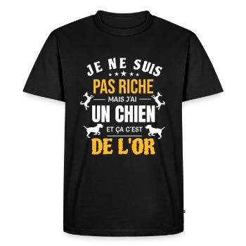 Je ne suis pas riche mais j'ai un chien - T-shirt Premium bio Homme - noir - Devant - Nico (187cm)