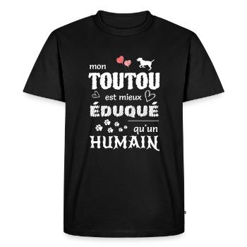 Mon toutou est mieux éduqué qu'un humain - T-shirt Premium bio Homme - noir - Devant - Nico (187cm)