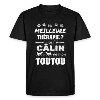 Ma meilleure thérapie ? le câlin de mon toutou - T-shirt Premium bio Homme - noir - Devant - Nico (187cm)