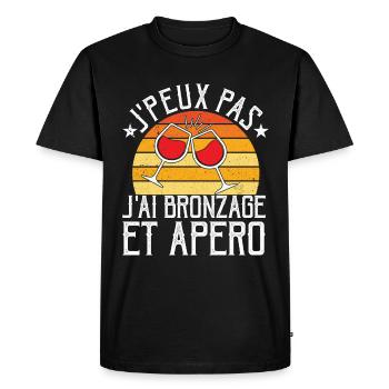 J'peux pas Bronzage et Apéro - T-shirt Premium bio Homme - noir - Devant - Nico (187cm)