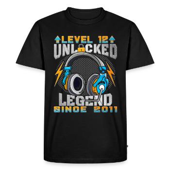 12e anniversaire 12 ans Gamer Niveau 12 Terminé - T-shirt Premium bio Homme - noir - Devant - Nico (187cm)
