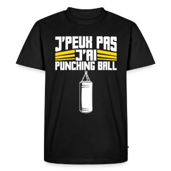 J'peux Pas J'ai Punching Ball | Boxe Sport - T-shirt Premium bio Homme - noir - Devant - Nico (187cm)