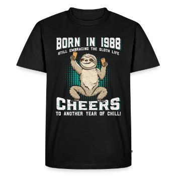 Paresseux Anniversaire 1988 Né en 1988 - T-shirt Premium bio Homme - noir - Devant - Nico (187cm)
