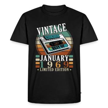 Anniversaire Janvier 1969 Janvier Né en Janvier - T-shirt Premium bio Homme - noir - Devant - Nico (187cm)