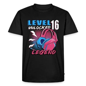 Level 16 Unlocked - Men's Premium Organic T-Shirt - black - Front - Nico (187cm)