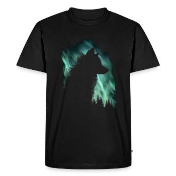 Wolf Aurora Northern Lights Nature Gift - Men's Premium Organic T-Shirt - black - Front - Nico (187cm)