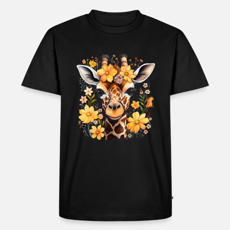 Giraffe Blumen Tier Geschenk - Männer Premium Bio T-Shirt - Schwarz