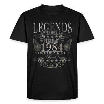 40e anniversaire - Les légendes sont nées en février 1984 - T-shirt Premium bio Homme - noir - Devant - Nico (187cm)